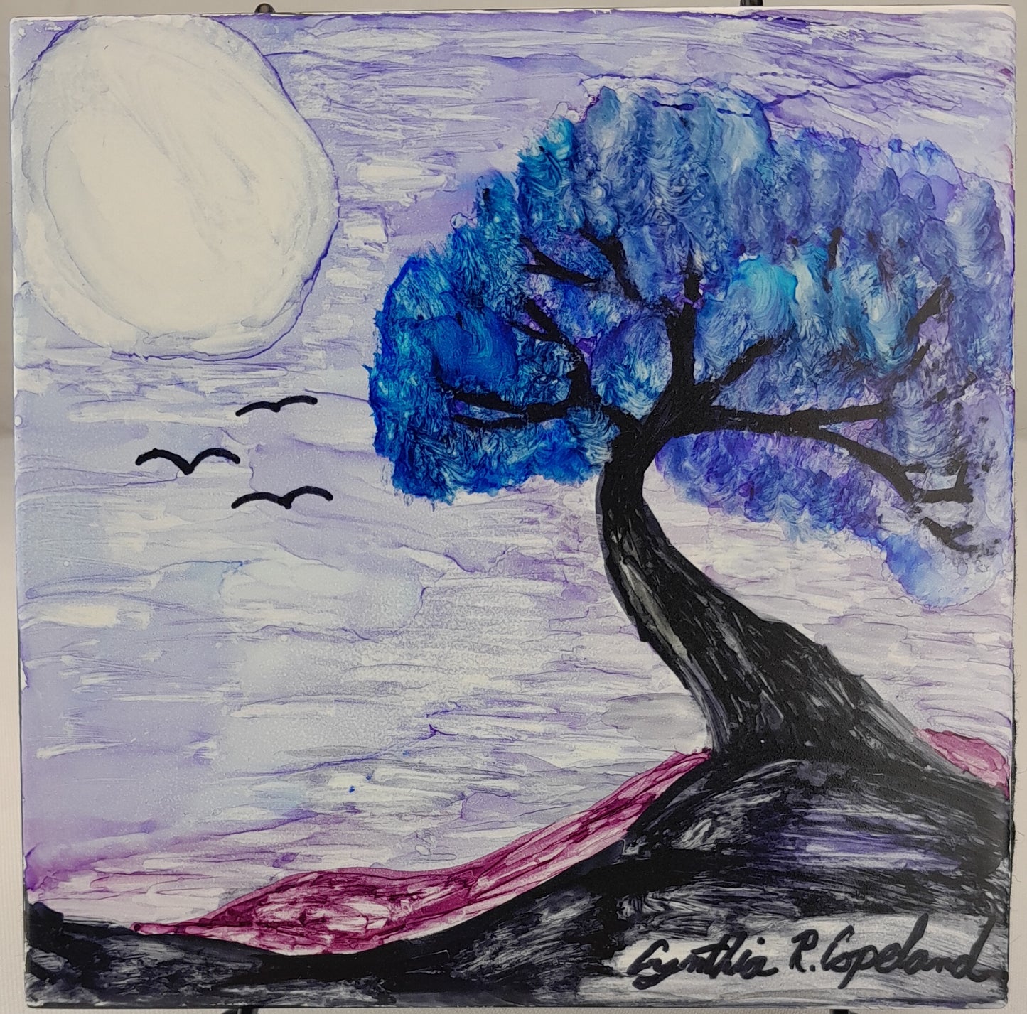 Blue Tress And Full Moon