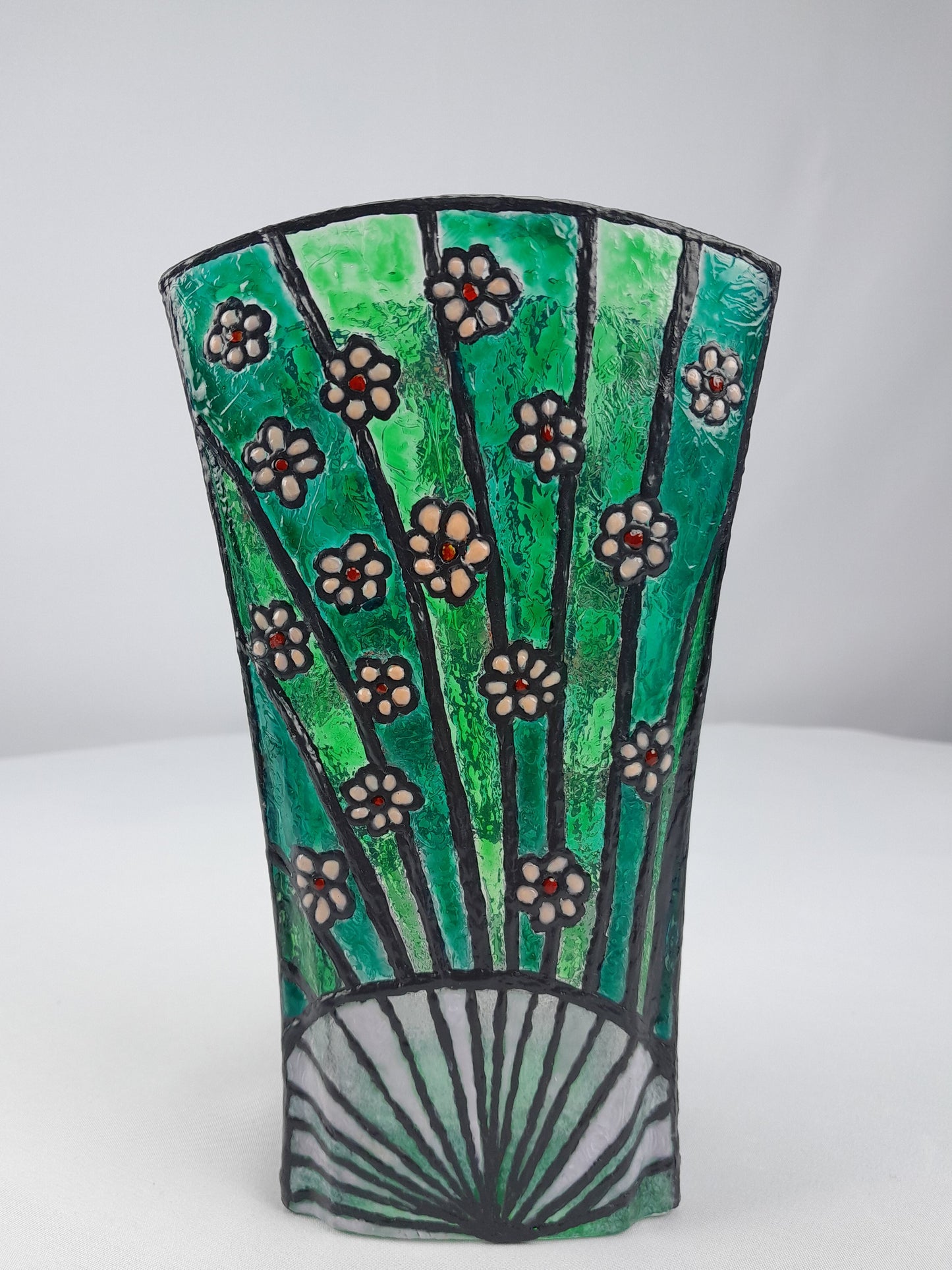 *sold* Green Vase With Cherry Blossoms